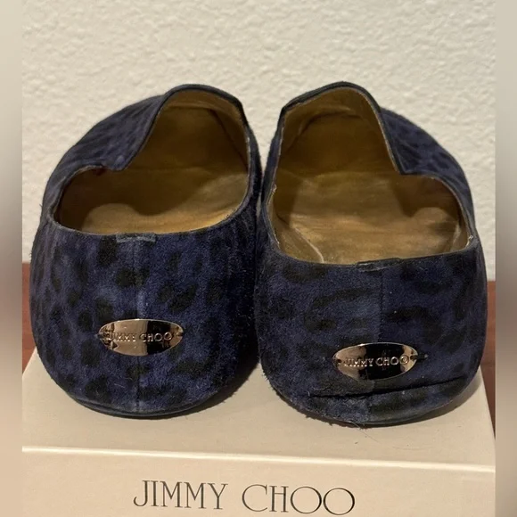 Jimmy Choo Navy Leopard Print Loafers - Picture 4 of 5